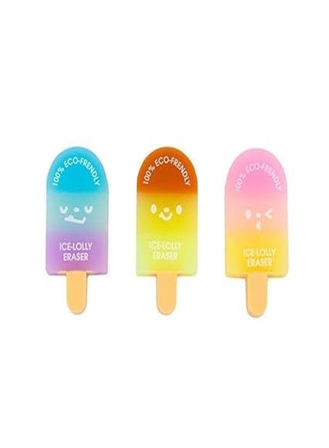 GAMAHA Eco Ice Lolly Erasers - Fun for Kids, Friendly for Earth | Kids' Favorite! 100% Eco-Friendly Ice Lolly Erasers by | Fun, Cute, and Planet Friendly (3 pcs) - Image 1